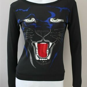 Fierce Vintage 1984 Black Long Sleeve Top with Blue Panther
